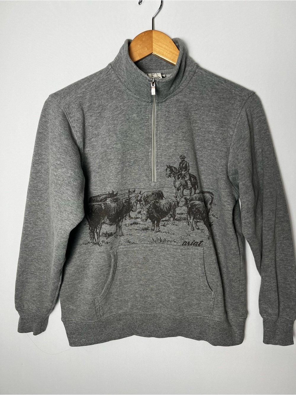 Ariate Women’s Half Zip Gray Pullover Sweatshirt Western Print Small Pockets